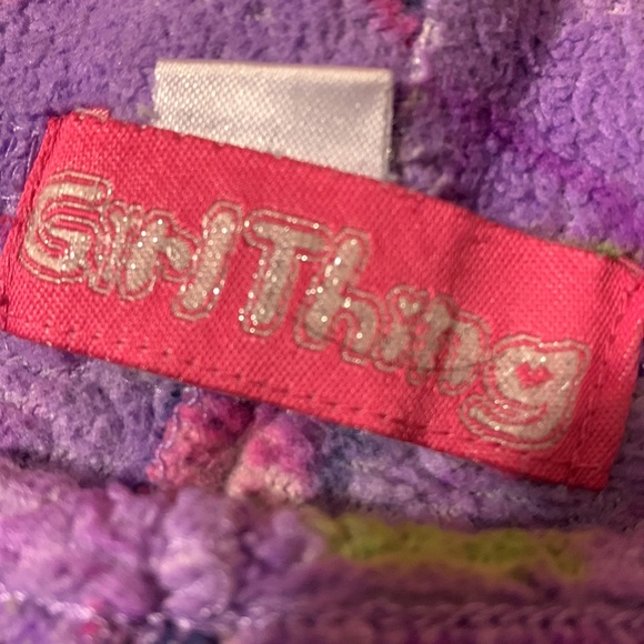 Small, Purple pajama shorts with pink bow, peace sign and hearts design - Picture 3 of 3